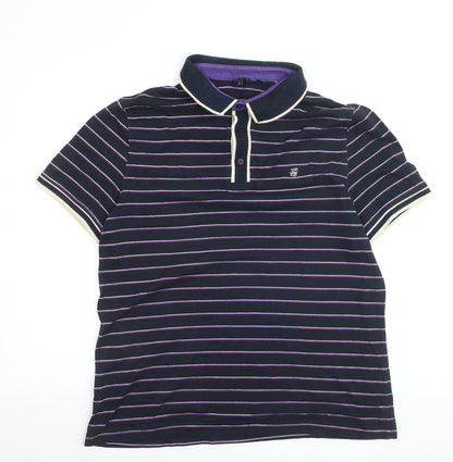 Ted Baker Men's Blue Striped Polo Shirt Size L Cotton Blend