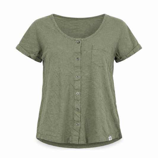 TOG24 Women's Green Button-Up Short Sleeve Cotton Top Size 8