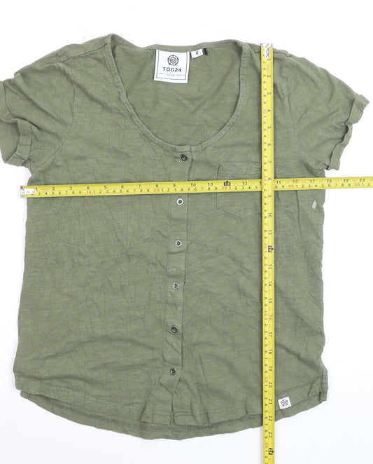 TOG24 Women's Green Button-Up Short Sleeve Cotton Top Size 8