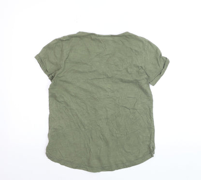 TOG24 Women's Green Button-Up Short Sleeve Cotton Top Size 8