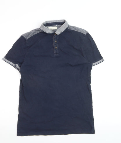 River Island Men's Navy Polo Shirt S 100% Cotton Short Sleeve