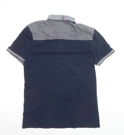 River Island Men's Navy Polo Shirt S 100% Cotton Short Sleeve