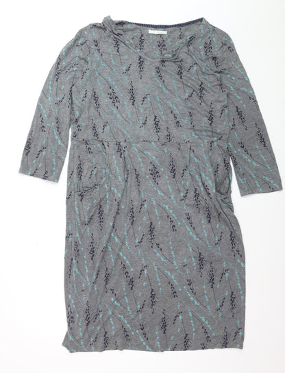 White Stuff Women Grey Floral Jersey Shift Dress Size 16 3/4 Sleeve