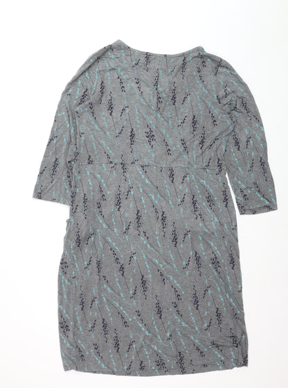 White Stuff Women Grey Floral Jersey Shift Dress Size 16 3/4 Sleeve