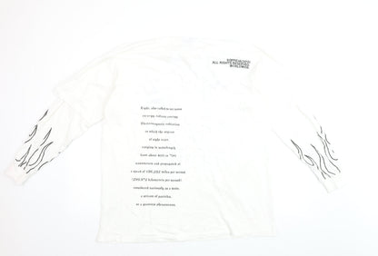 boohooMAN Men's White Long Sleeve Graphic Flame Top Size M