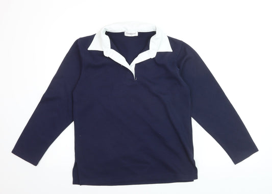 Fabrizio Women's Blue Collared Henley Long Sleeve Jumper Size S