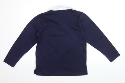 Fabrizio Women's Blue Collared Henley Long Sleeve Jumper Size S