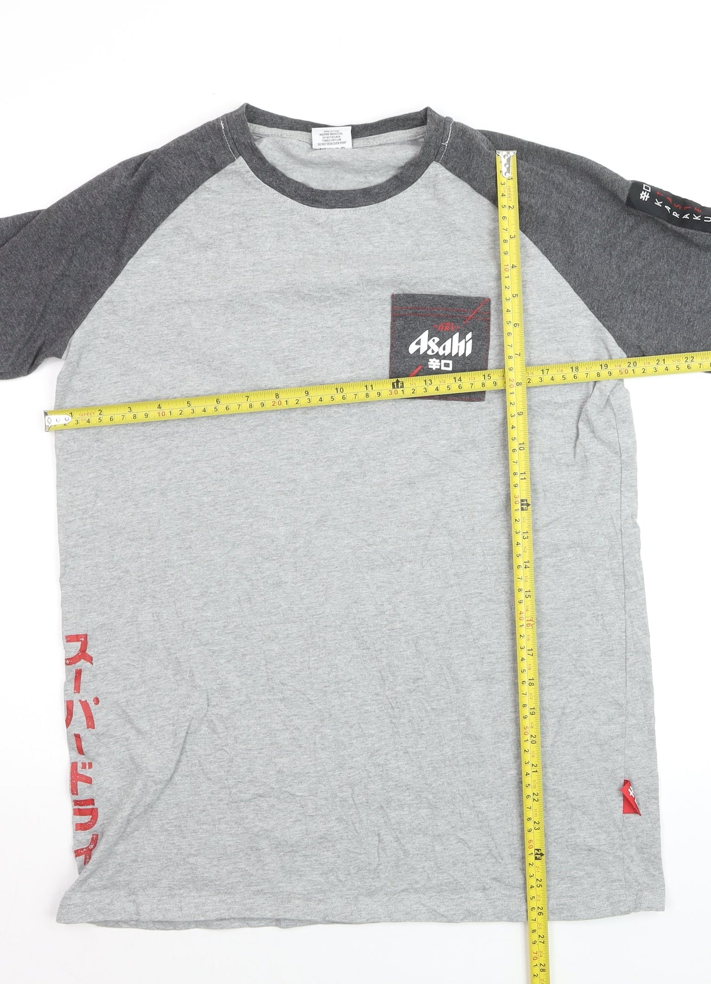 Asahi Men's Grey Short Sleeve Graphic Cotton T-Shirt Size L