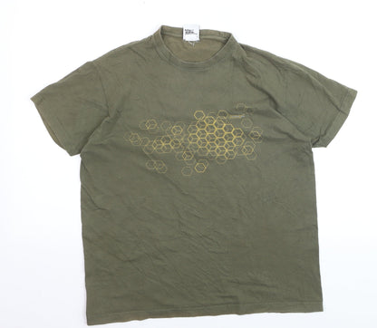 Seventyseven Men's Green Graphic Print Cotton T-Shirt Size S