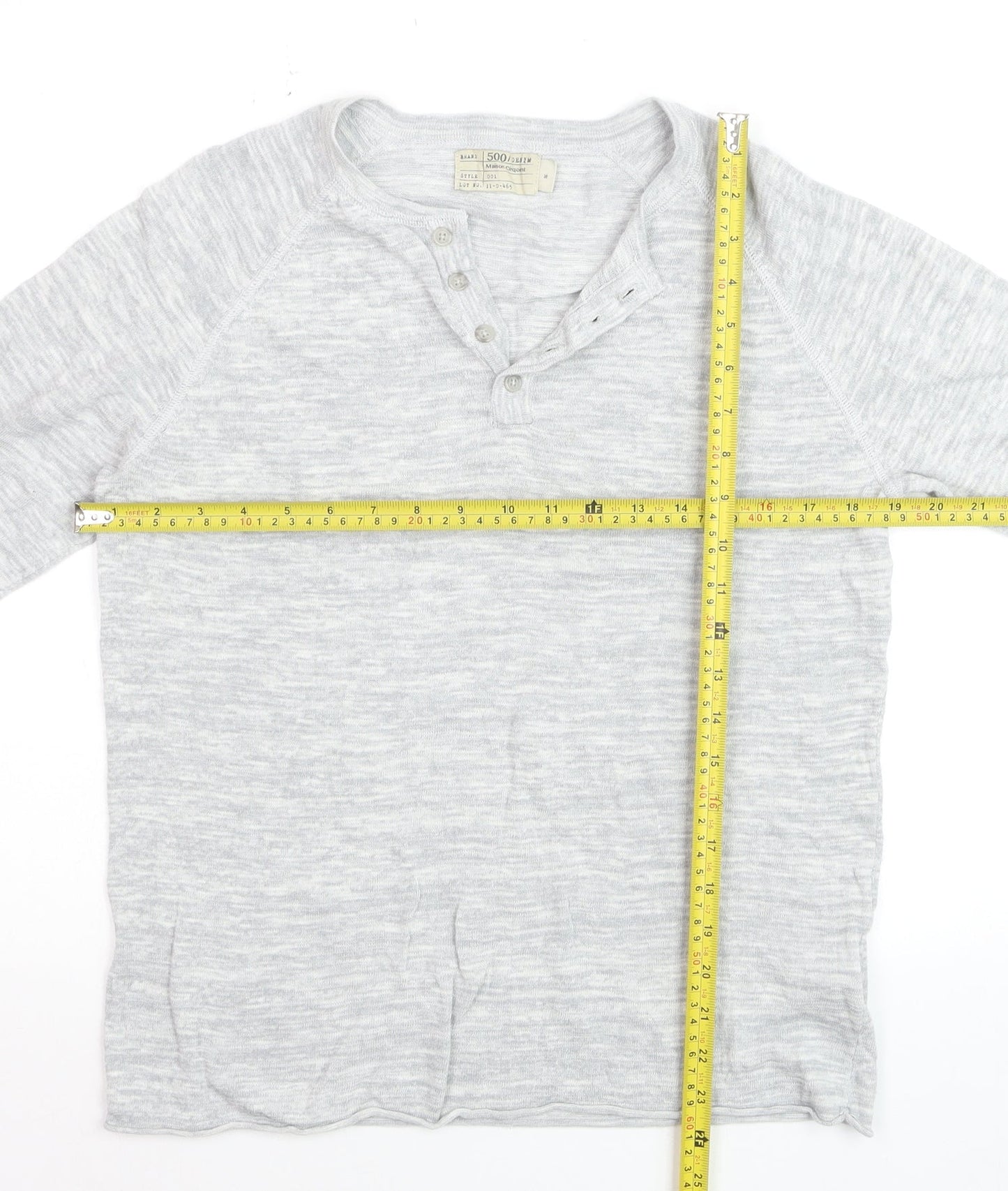 500/Denim Maison Cirqcent Men's Grey Henley Long Sleeve Top M