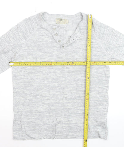 500/Denim Maison Cirqcent Men's Grey Henley Long Sleeve Top M