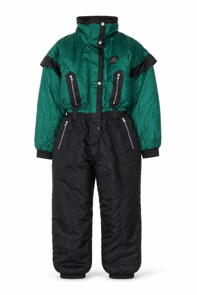 Front view of Nevada unisex green black padded snow pants ski suit, size 5-6