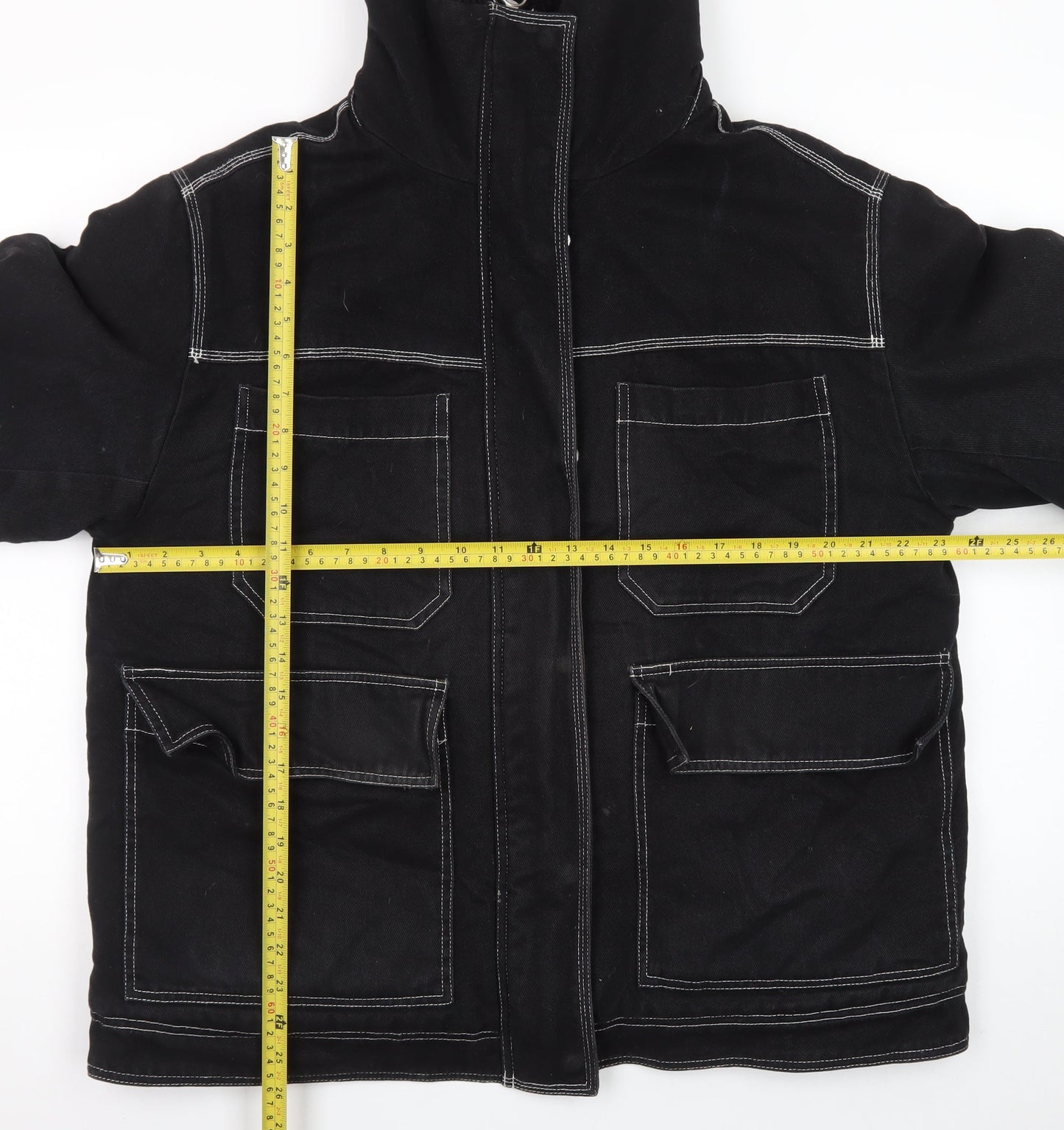 Topshop Womens Black Cotton Utility Jacket Size 14 Lined Zip Pockets