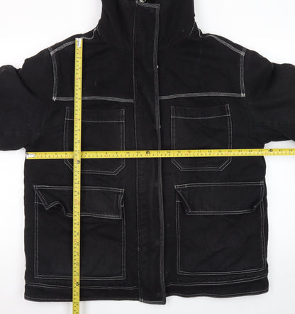 Topshop Womens Black Cotton Utility Jacket Size 14 Lined Zip Pockets
