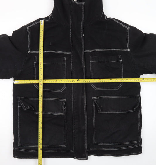Topshop Womens Black Cotton Utility Jacket Size 14 Lined Zip Pockets