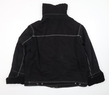 Topshop Womens Black Cotton Utility Jacket Size 14 Lined Zip Pockets