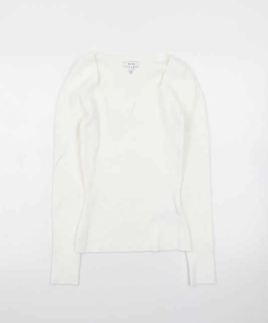 Reiss Women’s Ivory V-Neck Slim Knit Jumper Size S