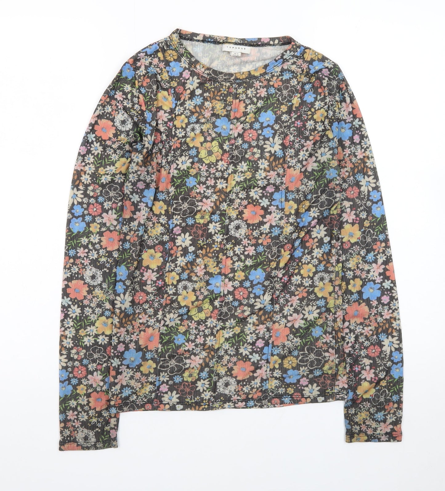 Topshop Women's Multicoloured Floral Long Sleeve Jersey Top Size 12