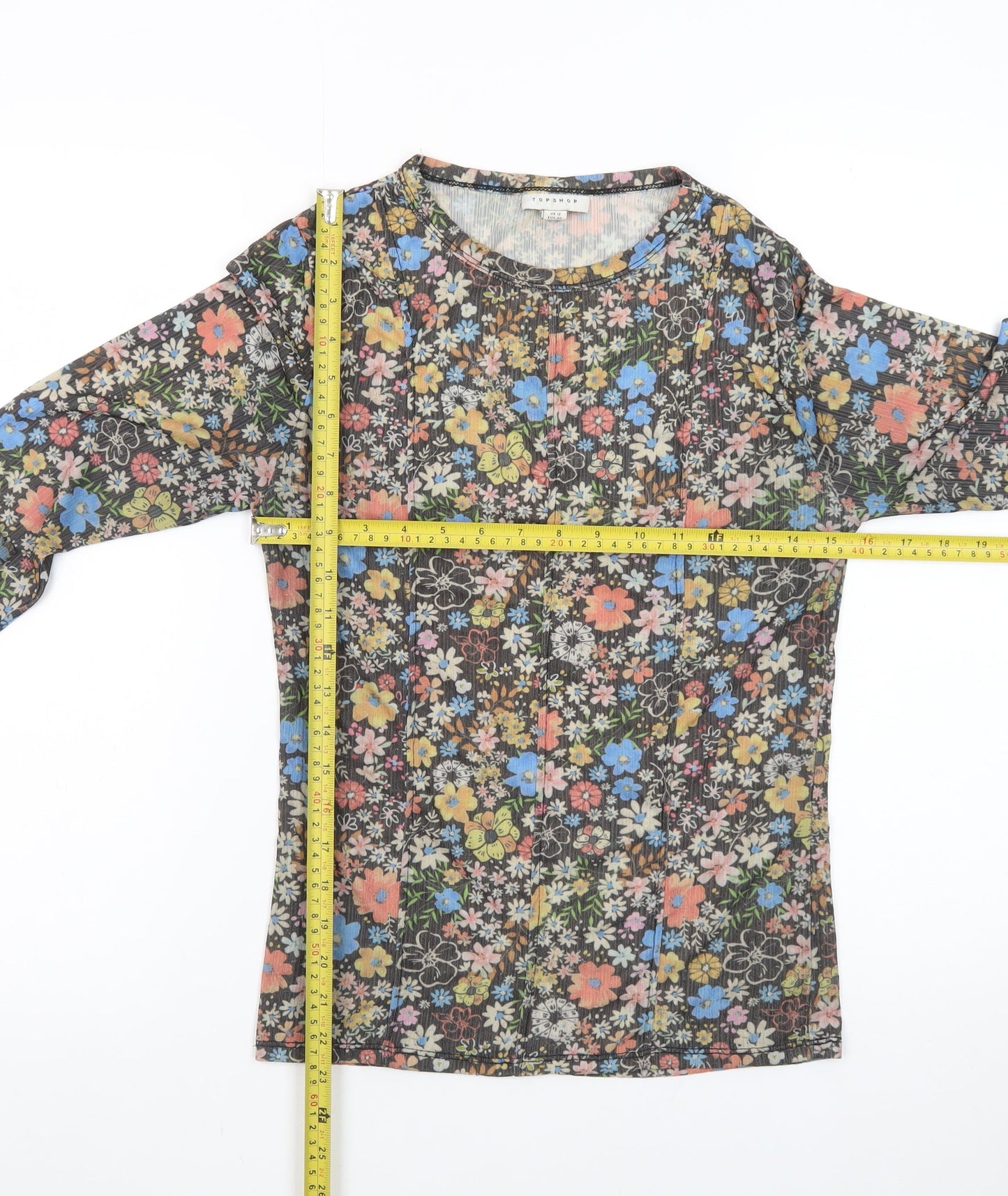 Topshop Women's Multicoloured Floral Long Sleeve Jersey Top Size 12