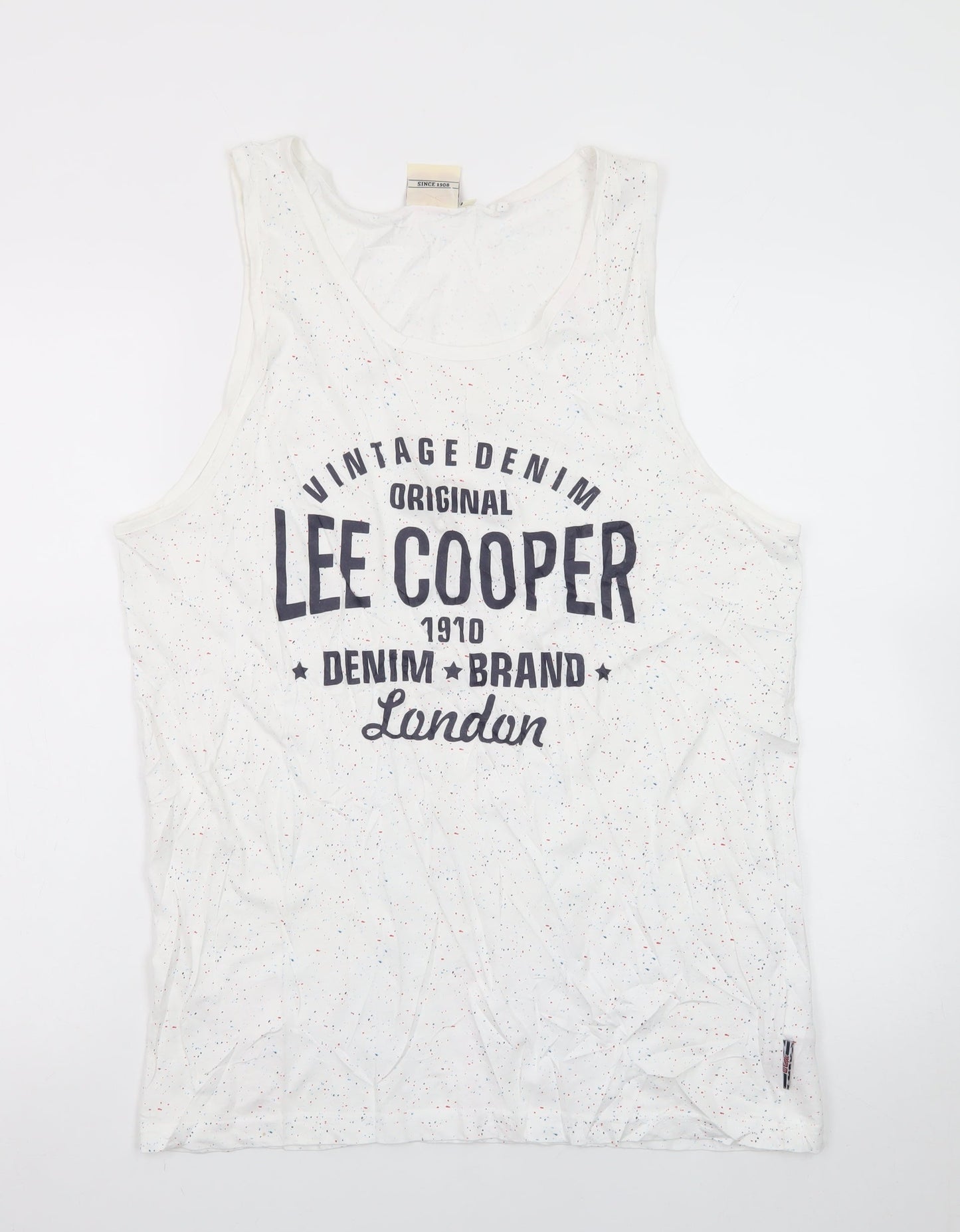 Lee Cooper Men's White Speckled Sleeveless Crew Neck T-Shirt M
