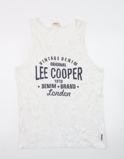 Lee Cooper Men's White Speckled Sleeveless Crew Neck T-Shirt M