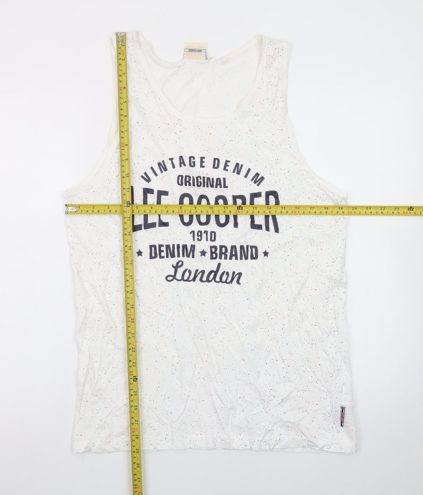 Lee Cooper Men's White Speckled Sleeveless Crew Neck T-Shirt M