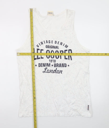 Lee Cooper Men's White Speckled Sleeveless Crew Neck T-Shirt M