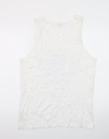 Lee Cooper Men's White Speckled Sleeveless Crew Neck T-Shirt M