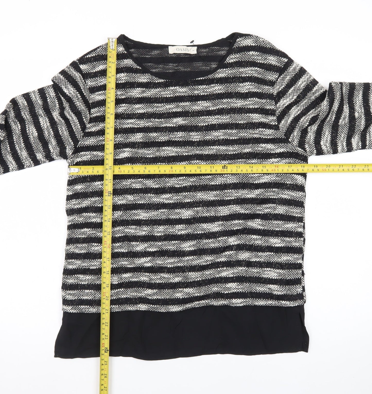 Oasis Women’s Black Striped Knit Pullover Jumper Size M