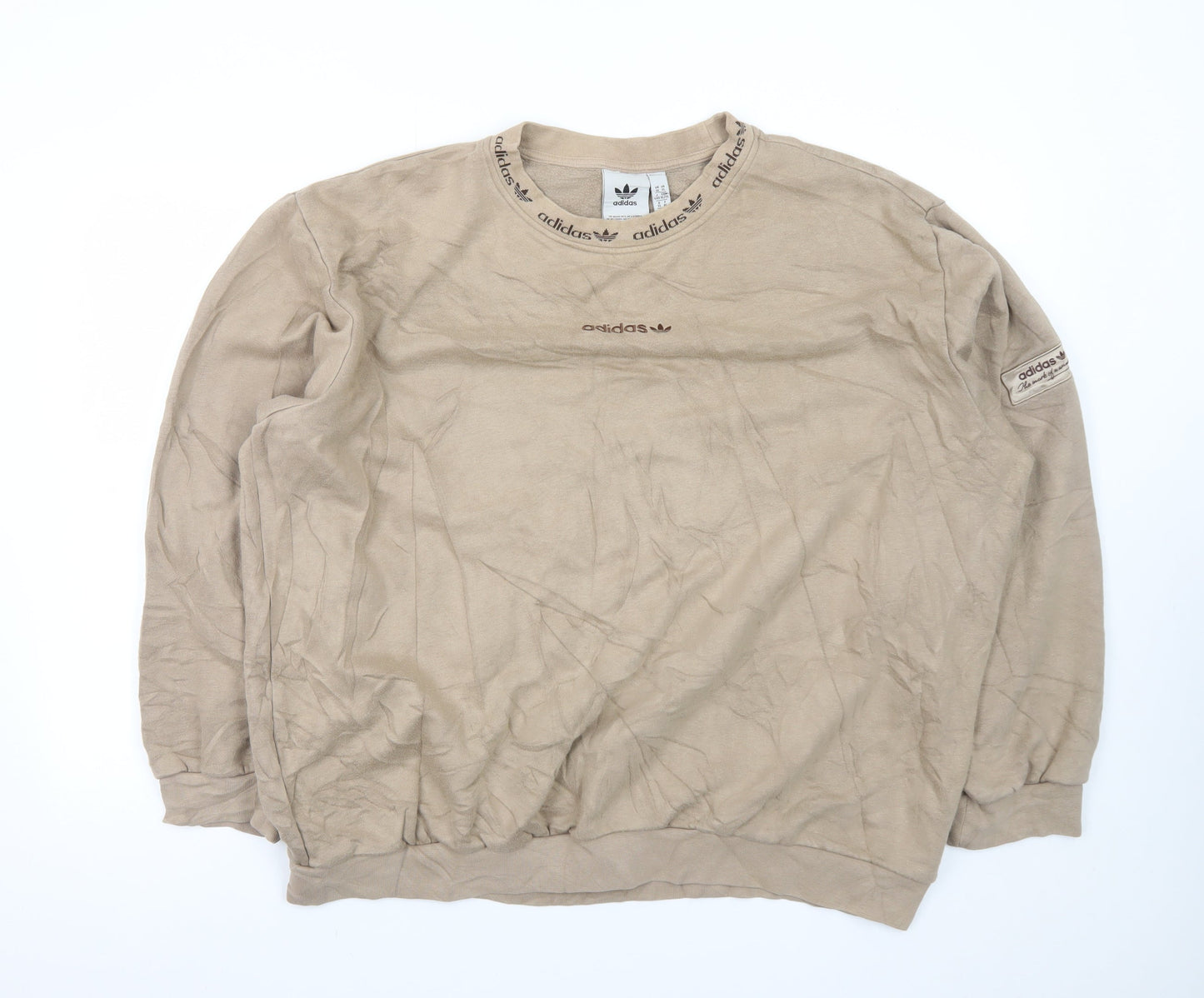 Adidas Men's Beige Crew Neck Sweatshirt XL Cotton Blend Pullover