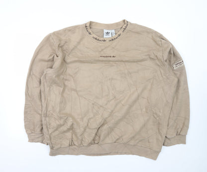 Adidas Men's Beige Crew Neck Sweatshirt XL Cotton Blend Pullover