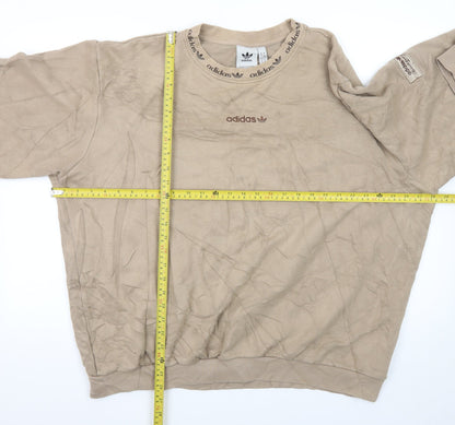 Adidas Men's Beige Crew Neck Sweatshirt XL Cotton Blend Pullover