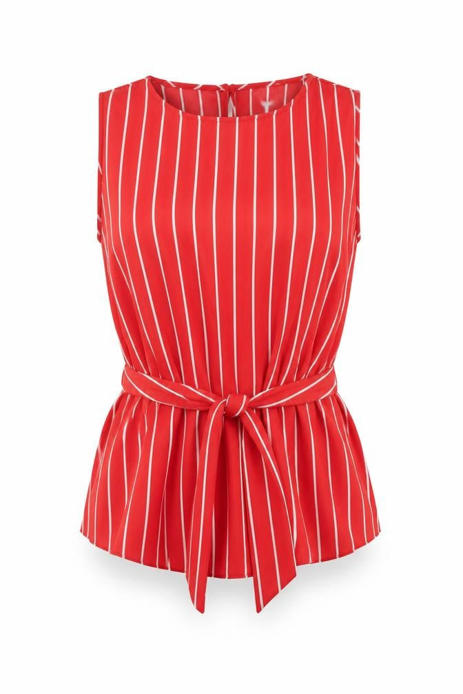 Miss Selfridge Women's Red Striped Sleeveless Wrap Blouse Size 6