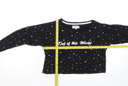Brave Soul Women's Black Space Print Cropped Long Sleeve T-Shirt Size S
