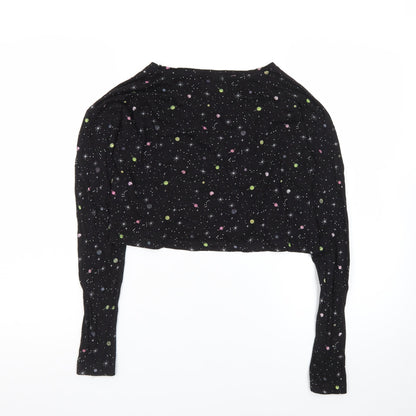 Brave Soul Women's Black Space Print Cropped Long Sleeve T-Shirt Size S