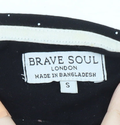 Brave Soul Women's Black Space Print Cropped Long Sleeve T-Shirt Size S