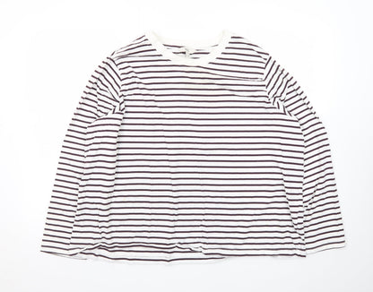 Marks and Spencer Women's White Striped Long Sleeve T-Shirt Size 24