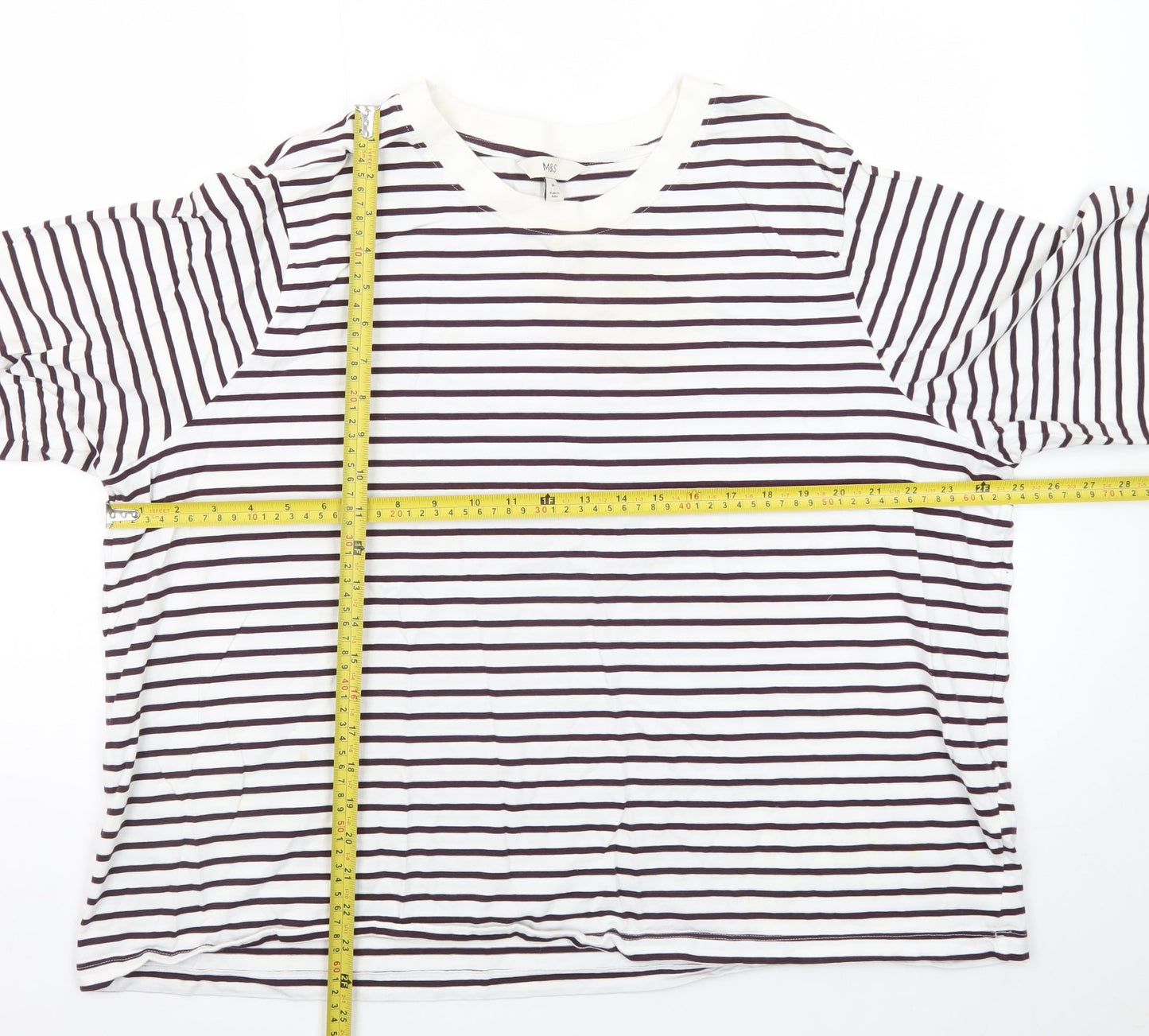 Marks and Spencer Women's White Striped Long Sleeve T-Shirt Size 24