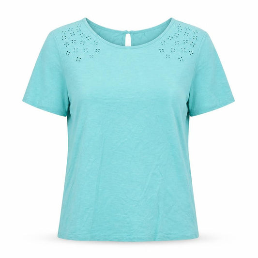 Bonmarché Women's Blue Cotton Embroidered Short Sleeve T-Shirt Size 14