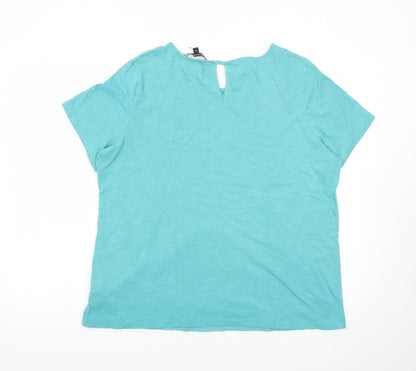 Bonmarché Women's Blue Cotton Embroidered Short Sleeve T-Shirt Size 14