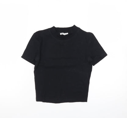 Zara Women's Black Slim Fit Cropped T-Shirt Size S