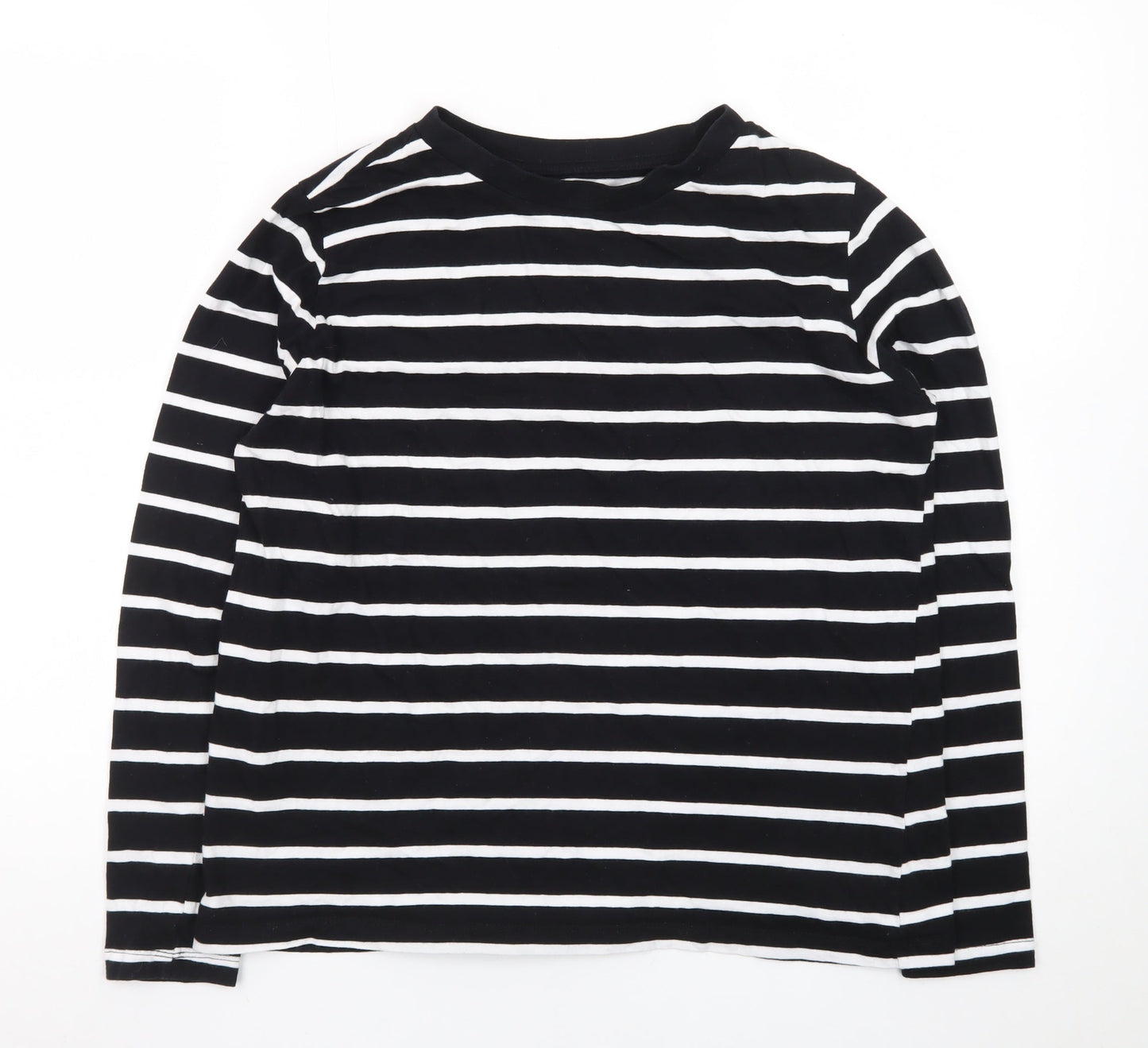 Primark Women's Black White Striped Long Sleeve Cotton Regular Fit Top M