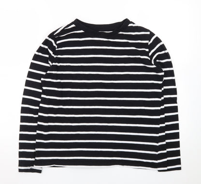 Primark Women's Black White Striped Long Sleeve Cotton Regular Fit Top M
