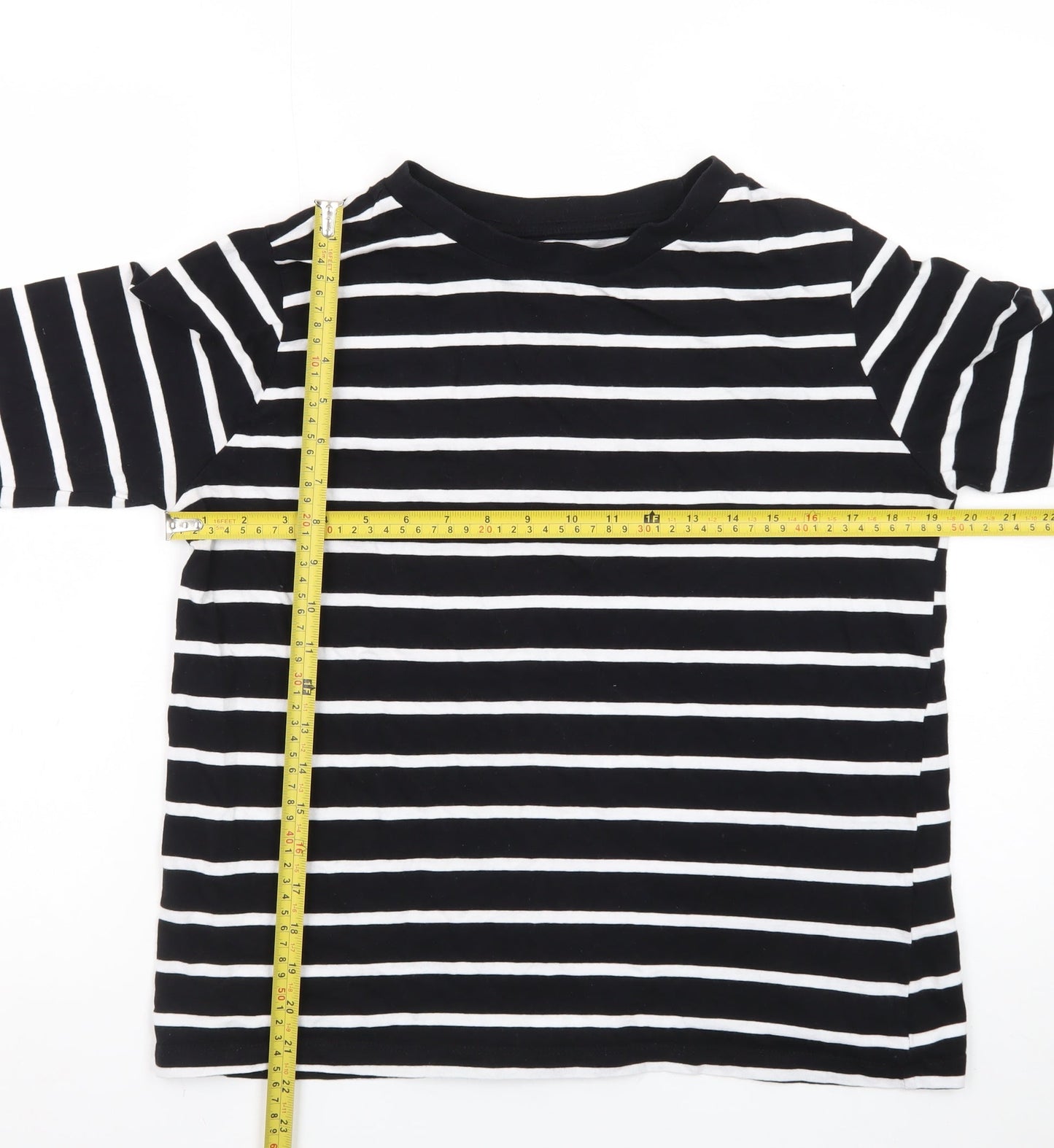 Primark Women's Black White Striped Long Sleeve Cotton Regular Fit Top M