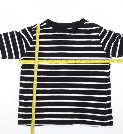 Primark Women's Black White Striped Long Sleeve Cotton Regular Fit Top M