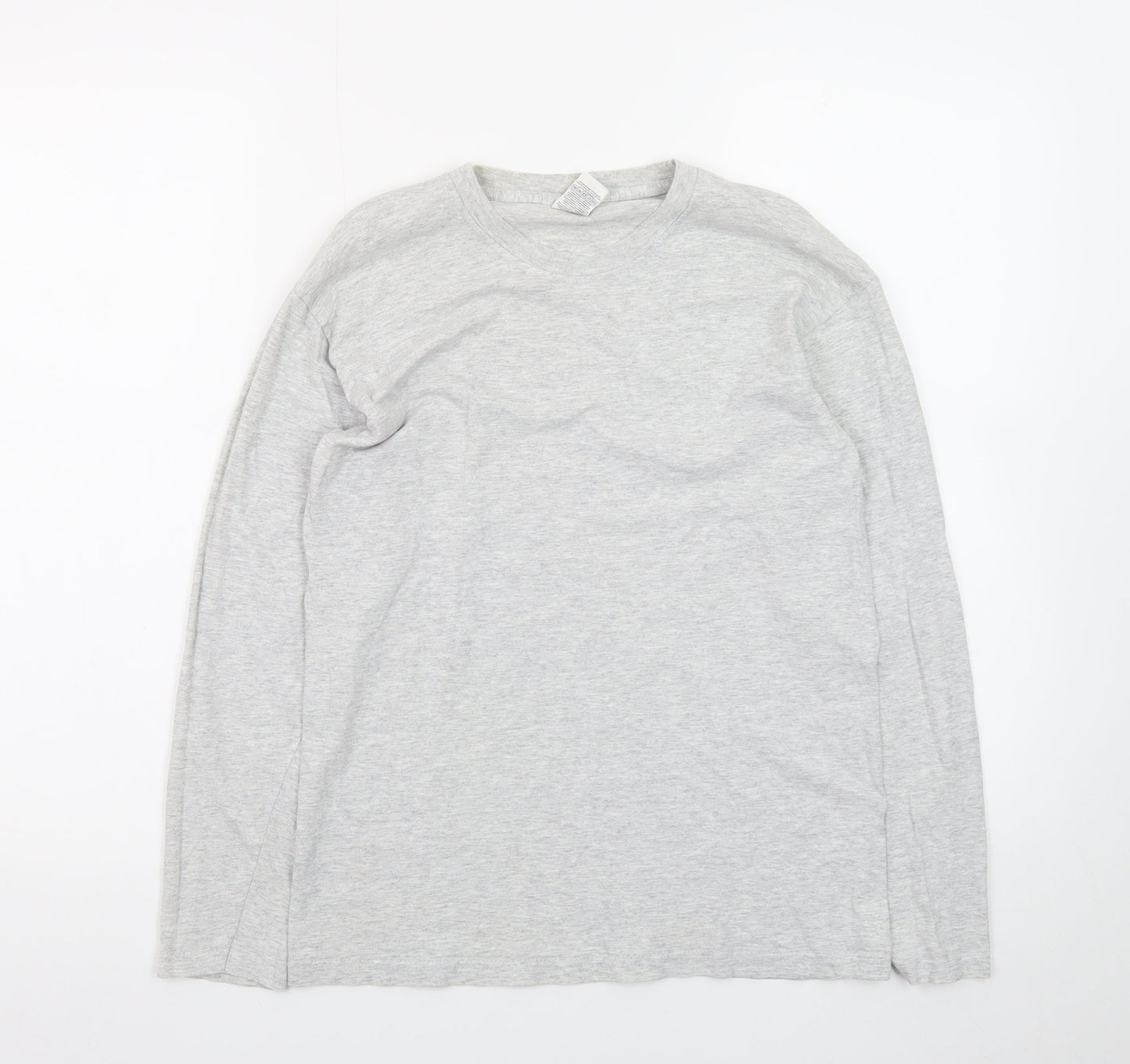 Fruit of the Loom Men's Grey Long Sleeve Crew Neck Cotton T-Shirt Size S