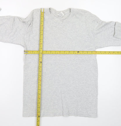 Fruit of the Loom Men's Grey Long Sleeve Crew Neck Cotton T-Shirt Size S