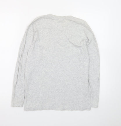 Fruit of the Loom Men's Grey Long Sleeve Crew Neck Cotton T-Shirt Size S