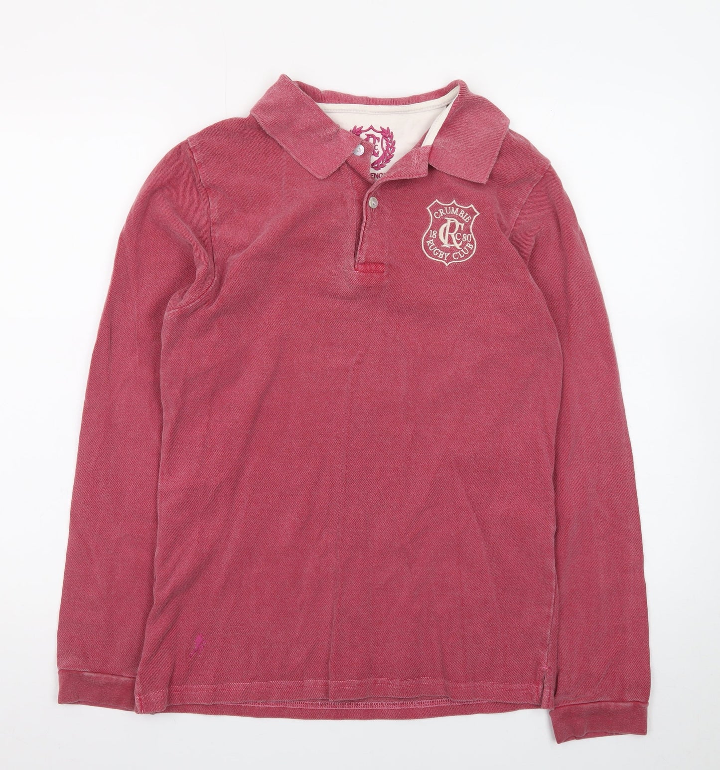 Crumbié Teens Red Rugby Club Long Sleeve Cotton Polo Shirt Size 14