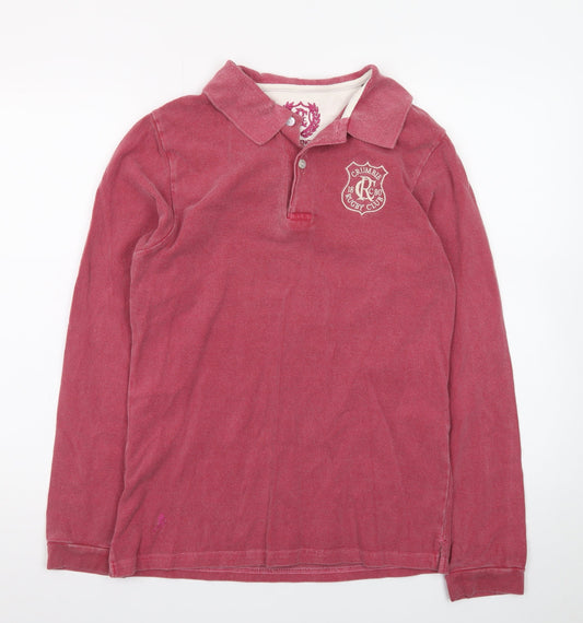 Additional front view of Crumbié Teens Red Rugby Club Long Sleeve Cotton Polo Shirt, size 14